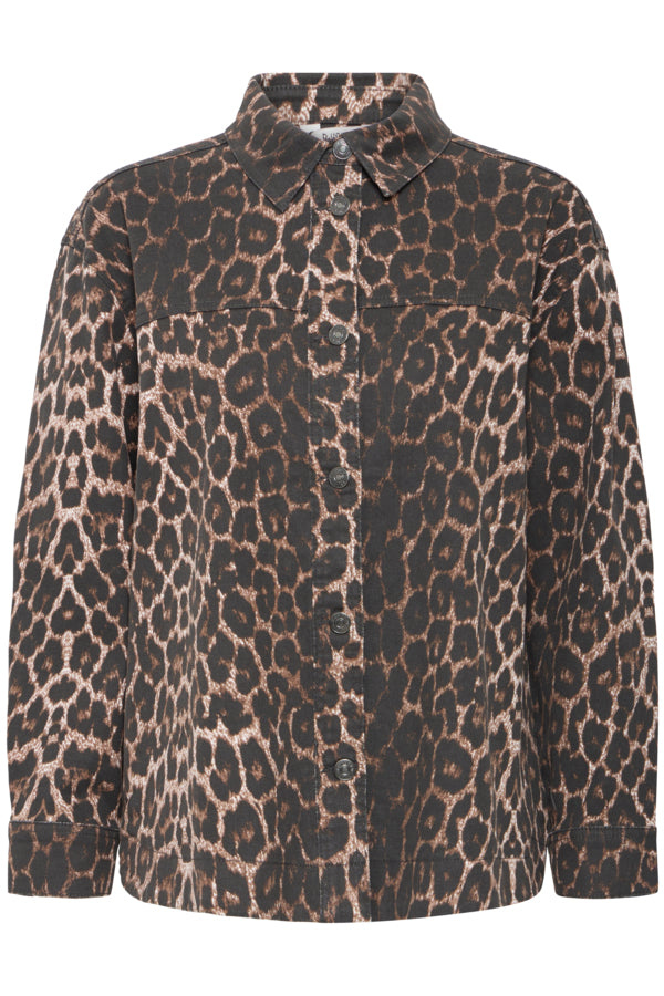 KENNA Denim Shirt Jacket in Leopard Print
