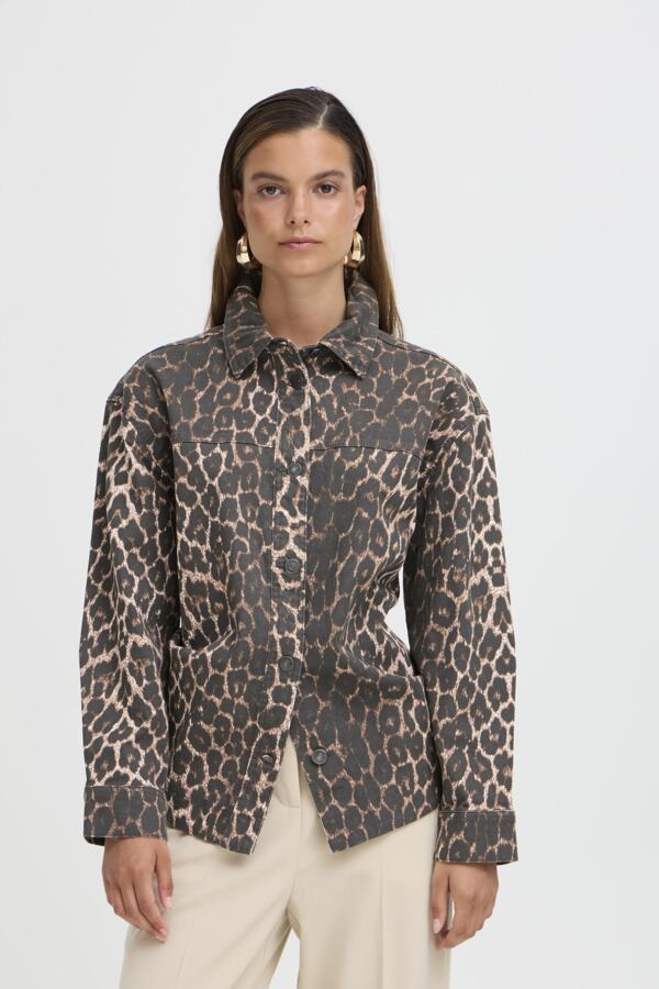 KENNA Denim Shirt Jacket in Leopard Print