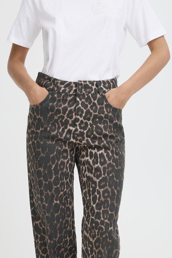KENNA Wide Leg Cotton Jeans in Classic Leopard Print