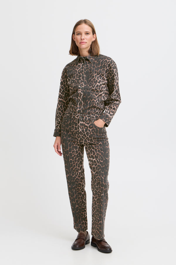 KENNA Wide Leg Cotton Jeans in Classic Leopard Print