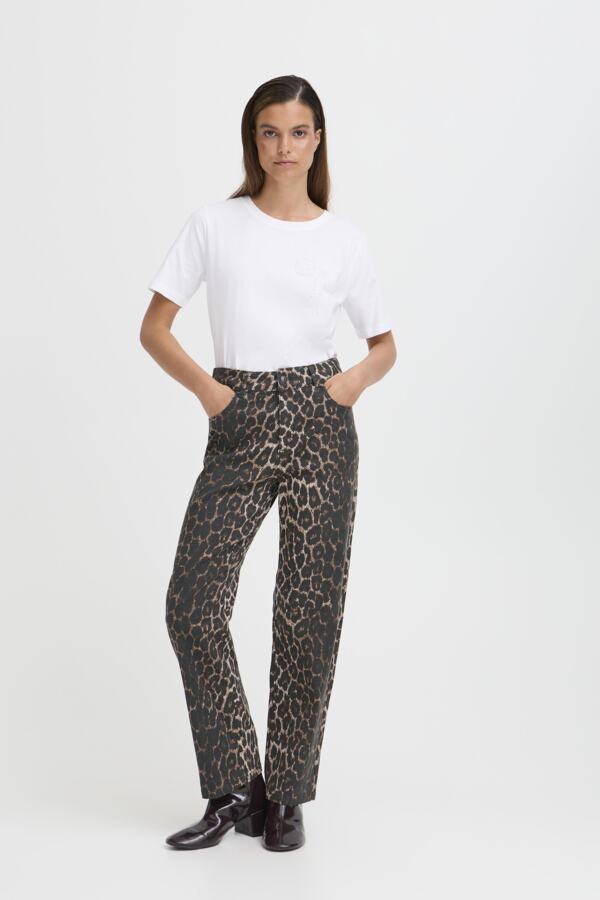 KENNA Wide Leg Cotton Jeans in Classic Leopard Print