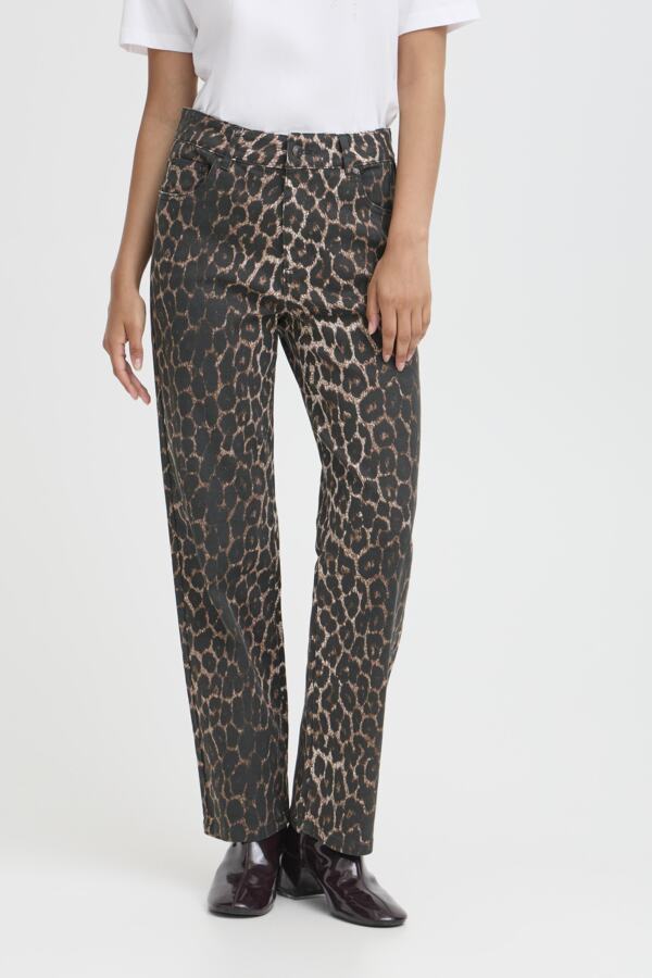KENNA Wide Leg Cotton Jeans in Classic Leopard Print
