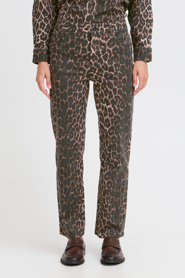 KENNA Wide Leg Cotton Jeans in Classic Leopard Print