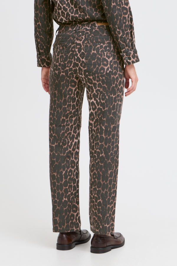 KENNA Wide Leg Cotton Jeans in Classic Leopard Print