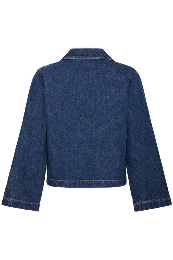 LUKAN Cotton Denim Bow Tie Shirt Jacket in Mid-Blue