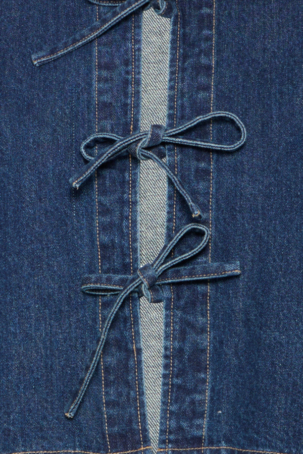 LUKAN Cotton Denim Bow Tie Shirt Jacket in Mid-Blue