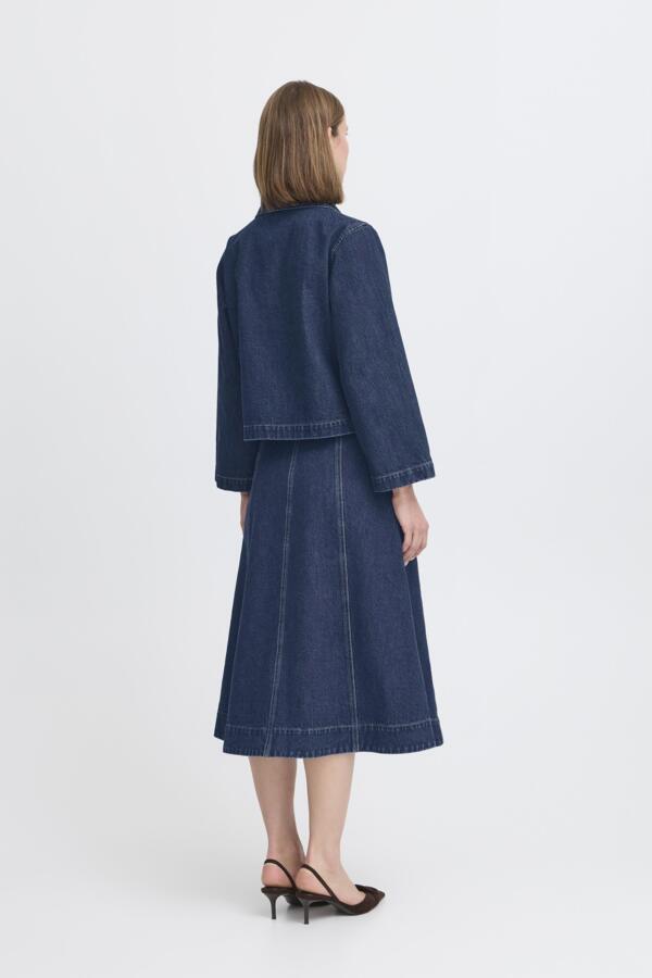 LUKAN Cotton Denim Bow Tie Shirt Jacket in Mid-Blue