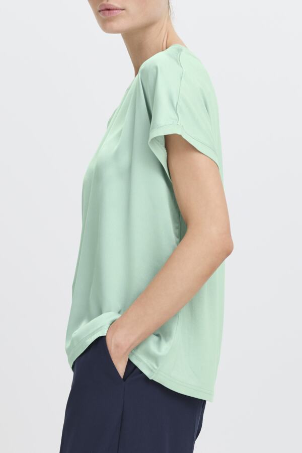 SELITA O-neck Silk Feel Short Sleeve Top in Surf Green