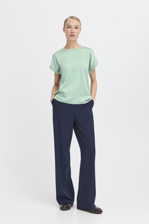 SELITA O-neck Silk Feel Short Sleeve Top in Surf Green