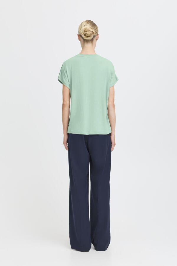 SELITA O-neck Silk Feel Short Sleeve Top in Surf Green