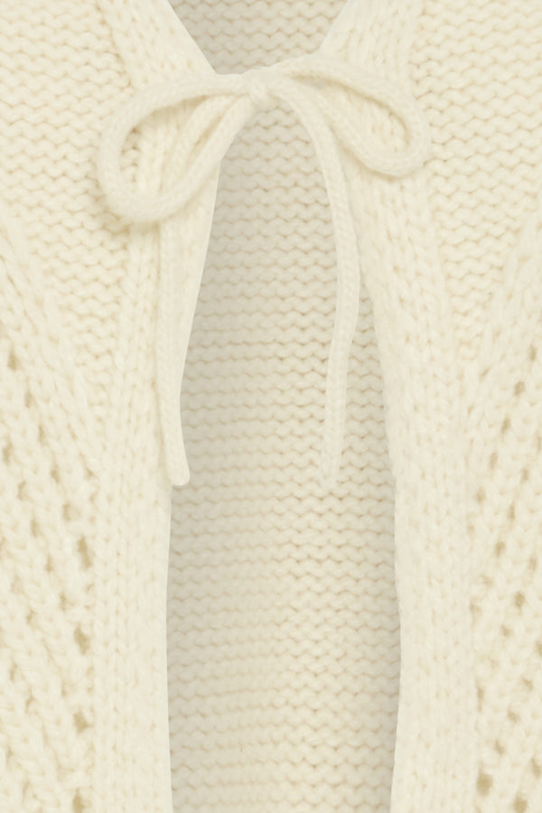 MELIN Fringe Detail Tie Cardigan in Birch Cream