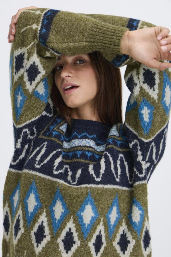 NAFTA Jaquard Blue and Green Fair Isle Jumper