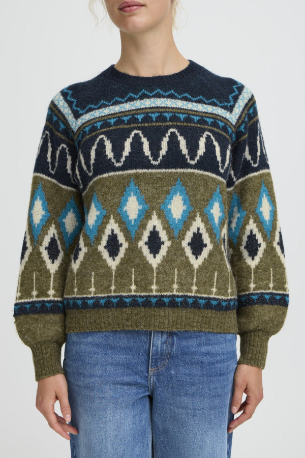NAFTA Jaquard Blue and Green Fair Isle Jumper