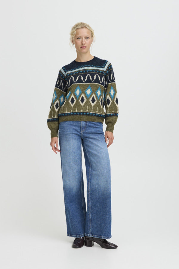 NAFTA Jaquard Blue and Green Fair Isle Jumper