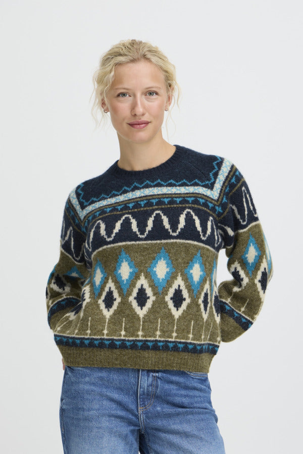 NAFTA Jaquard Blue and Green Fair Isle Jumper