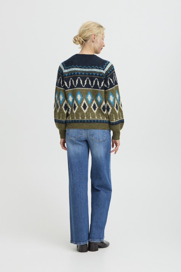 NAFTA Jaquard Blue and Green Fair Isle Jumper