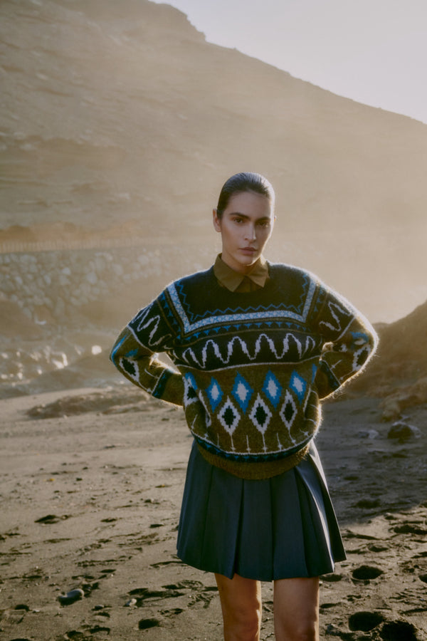NAFTA Jaquard Blue and Green Fair Isle Jumper