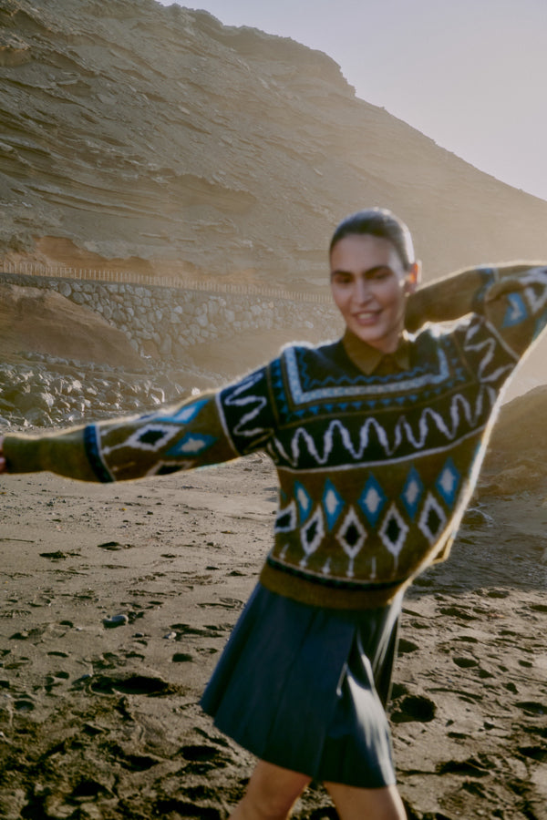 NAFTA Jaquard Blue and Green Fair Isle Jumper