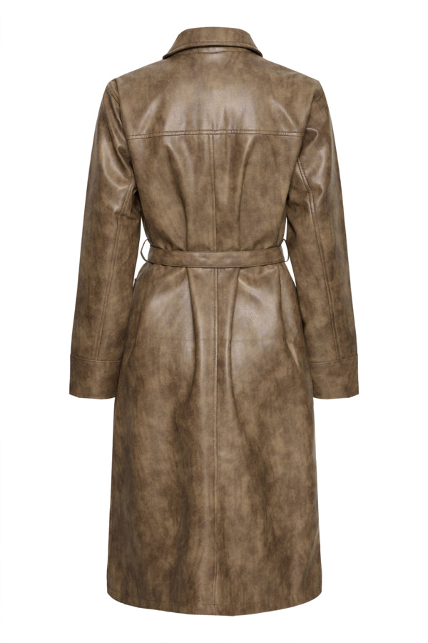 ASONNY Faux Leather Trench Coat in Toffee