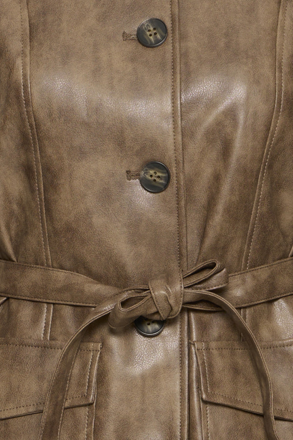 ASONNY Faux Leather Trench Coat in Toffee