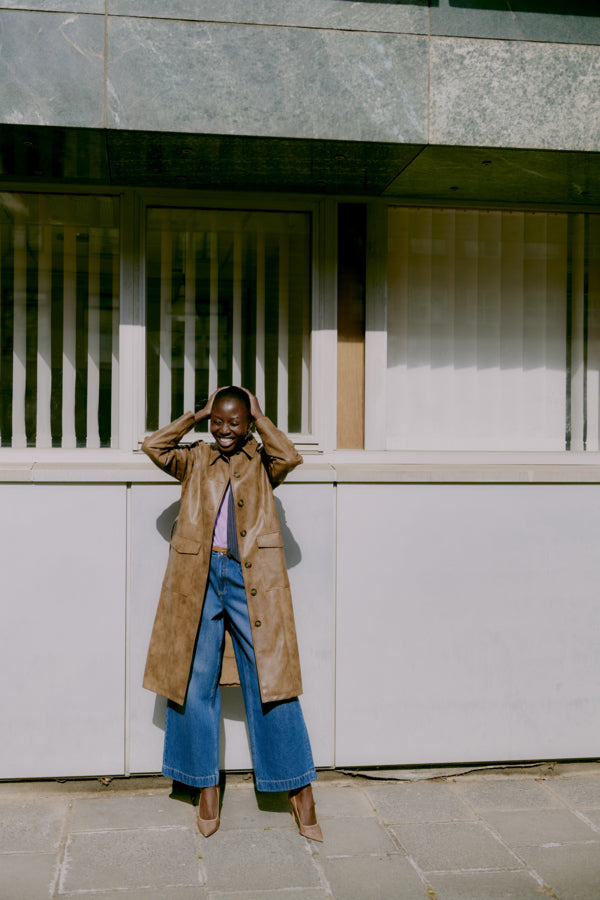ASONNY Faux Leather Trench Coat in Toffee