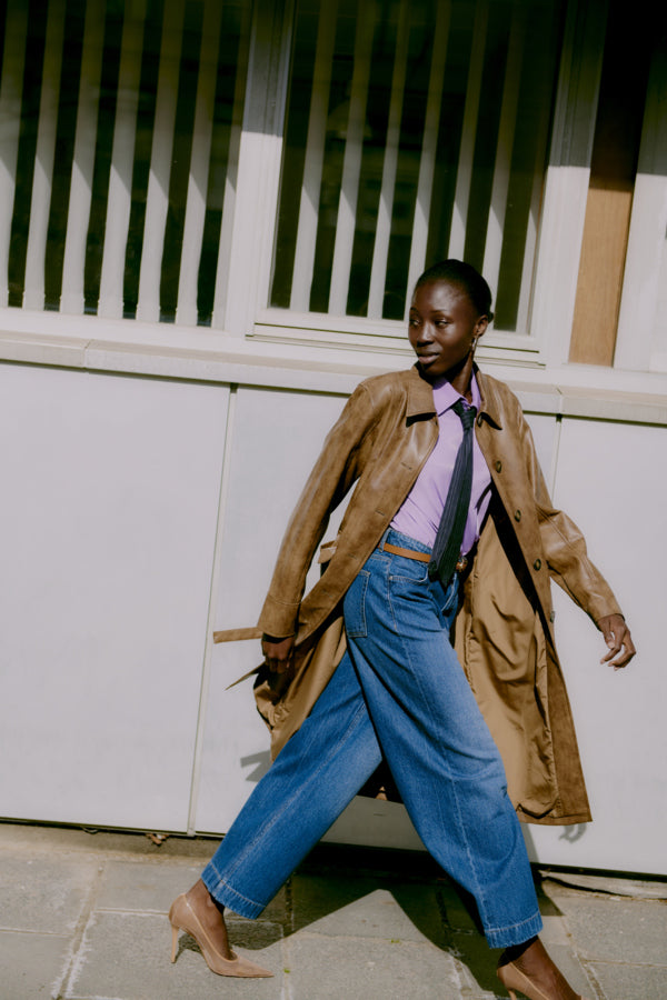 ASONNY Faux Leather Trench Coat in Toffee