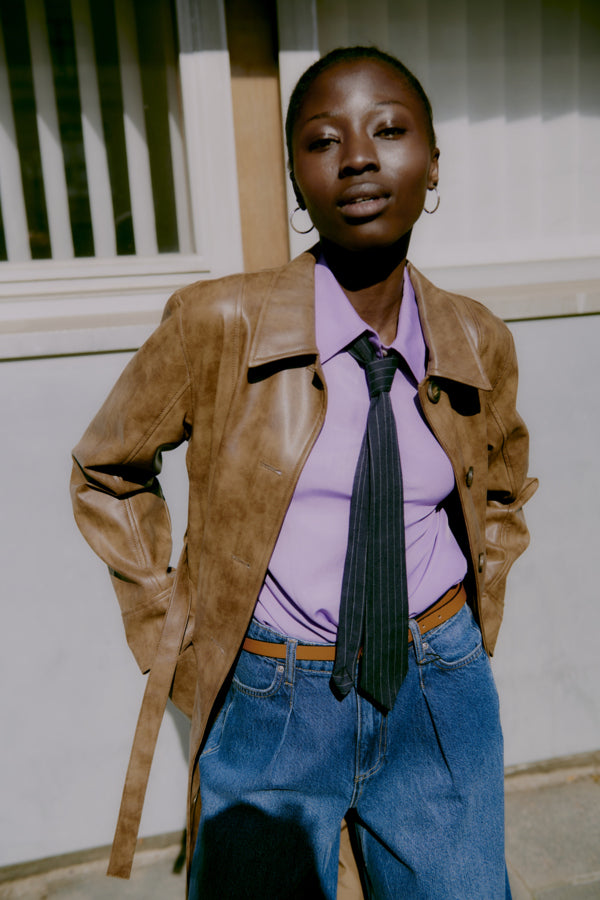 ASONNY Faux Leather Trench Coat in Toffee
