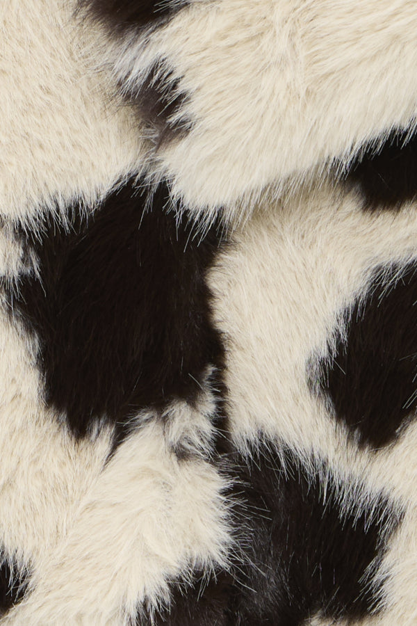 BEMIO Faux Fur Cropped Cow Print Coat