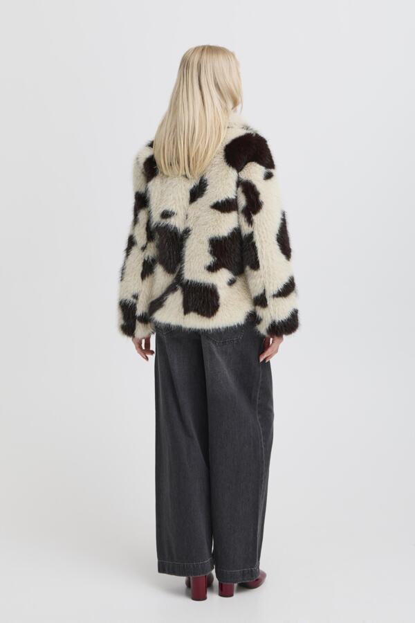 BEMIO Faux Fur Cropped Cow Print Coat