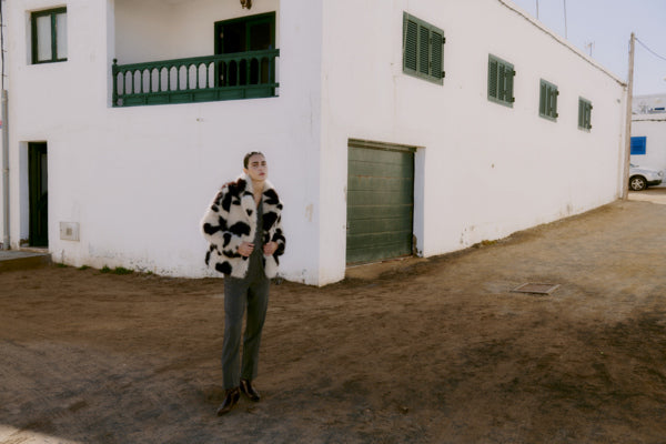 BEMIO Faux Fur Cropped Cow Print Coat
