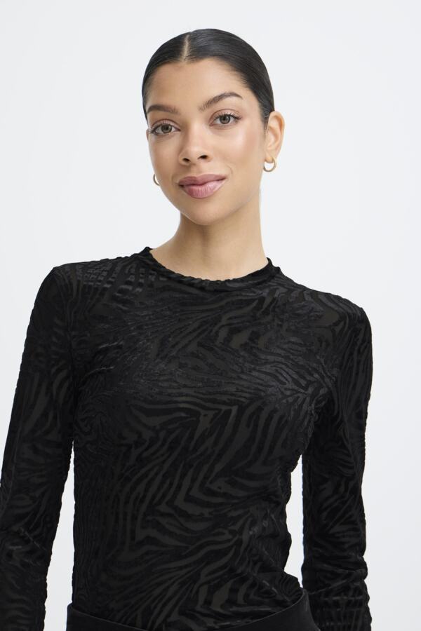SHIRLEY Mesh Top in Black Velvet Zebra Print