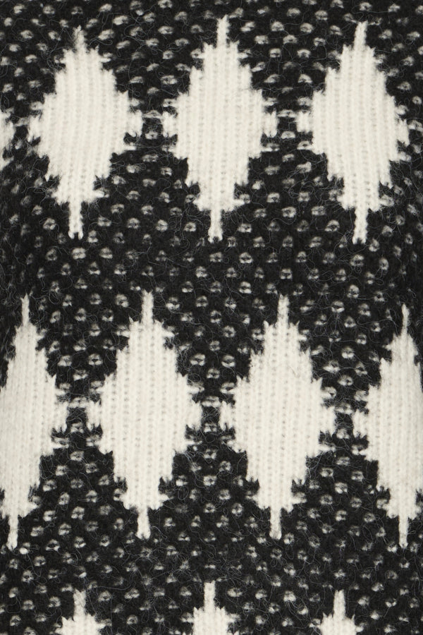 OMHU Jacquard Diamond Black and White Roll Neck Jumper