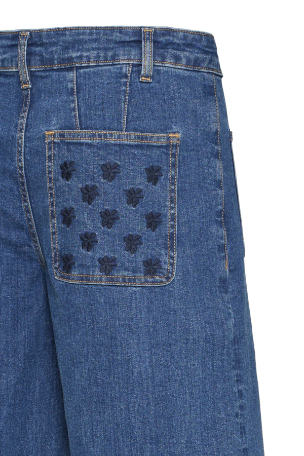 KOMMA Polka Pocket Wide Leg Cotton Jeans in Mid Denim