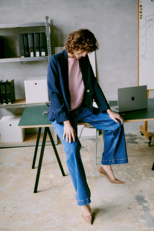 KOMMA Polka Pocket Wide Leg Cotton Jeans in Mid Denim