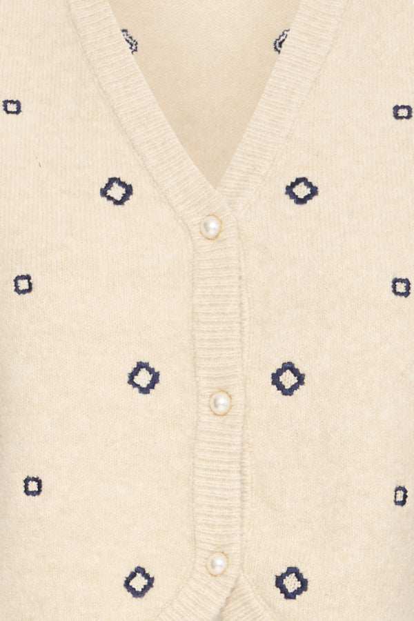 NADIKA Embroidered Sleeveless Knitted Slipover Gillet Cream and Navy