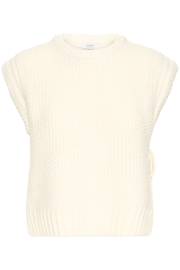 NITTA Sleeveless Knitted Slipover Gillet in Birch Cream