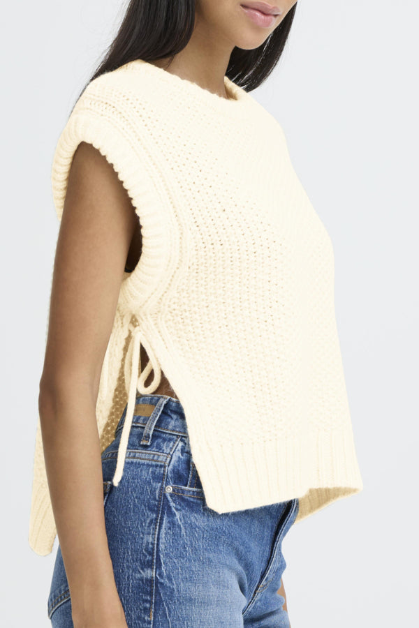 NITTA Sleeveless Knitted Slipover Gillet in Birch Cream