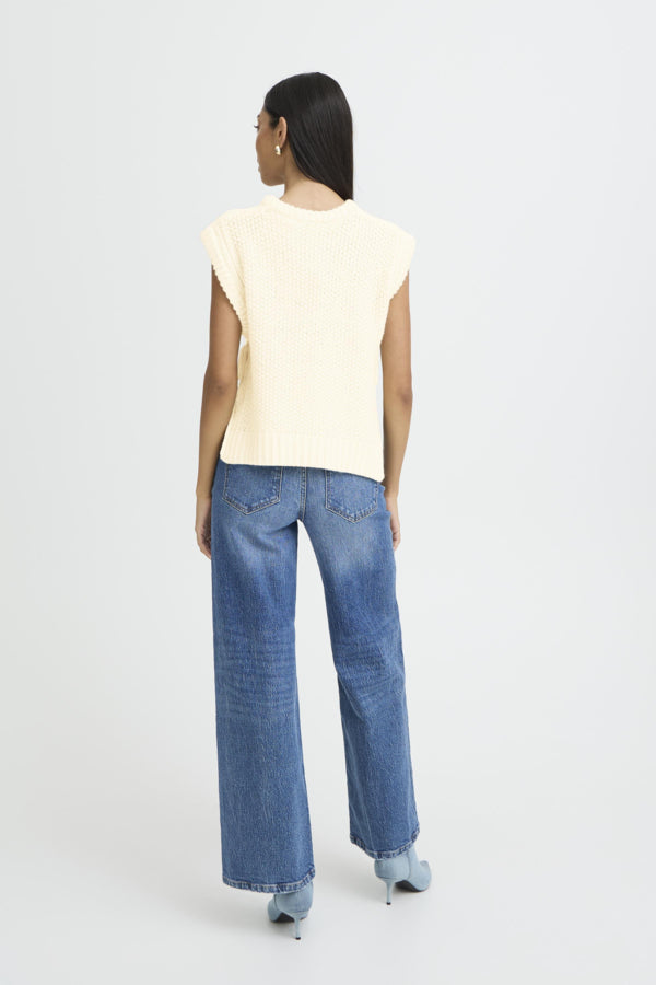 NITTA Sleeveless Knitted Slipover Gillet in Birch Cream