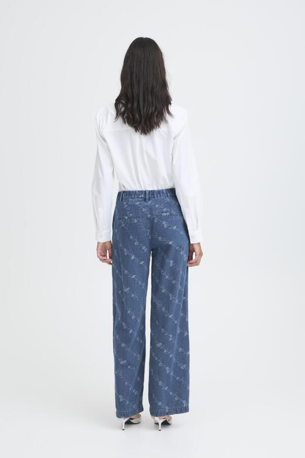 KANIO Embroidered Floral Vine Wide Leg Denim Jeans
