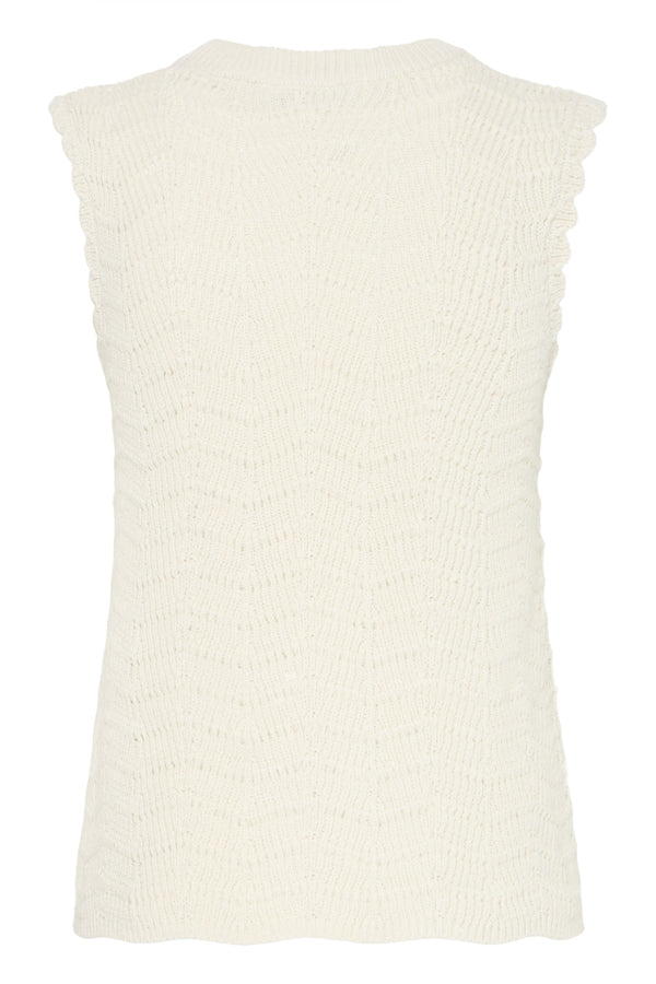 NERO Knitted Lacey High Neck Sleeveless Top in Birch Cream