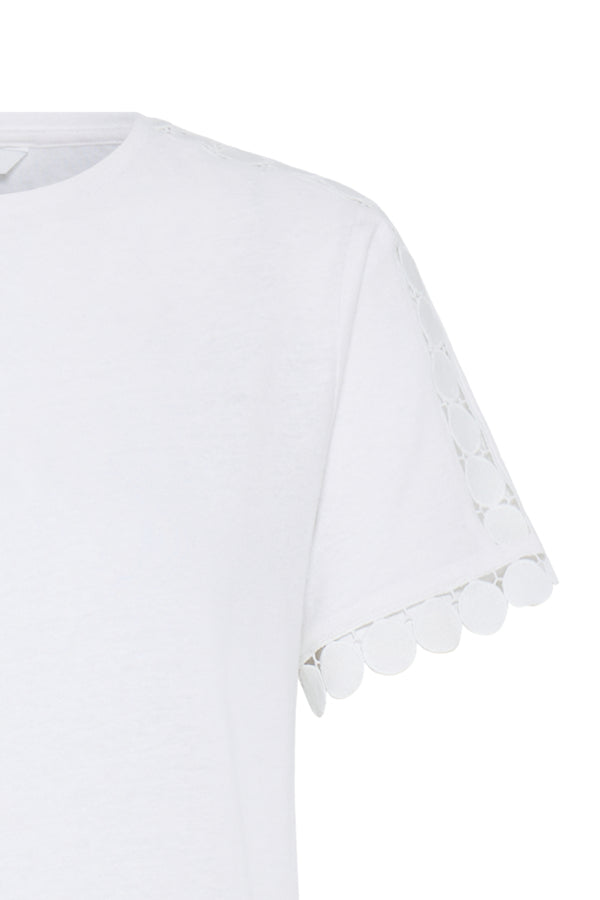 SOLTA Circle Cut Out Shoulder Linen Blend Tee in Marshmallow white