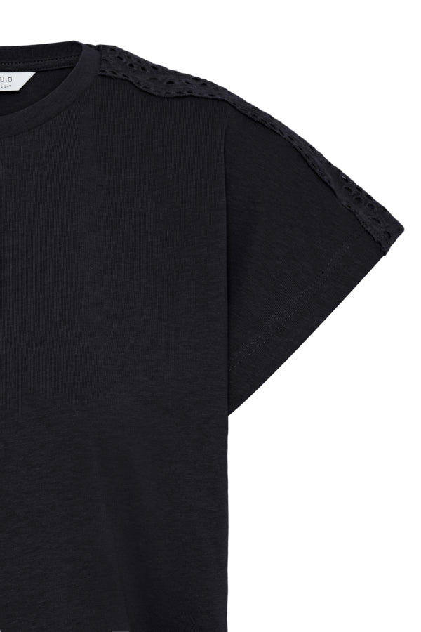 PRISMI V Neck Short Sleeve Cotton Tee in Black