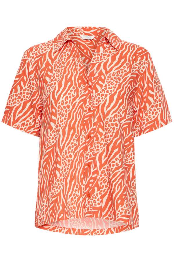 JOELLA Animal Mix Stripe Short Sleeve Shirt in Bright Orange