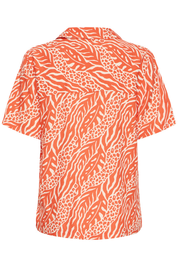 JOELLA Animal Mix Stripe Short Sleeve Shirt in Bright Orange