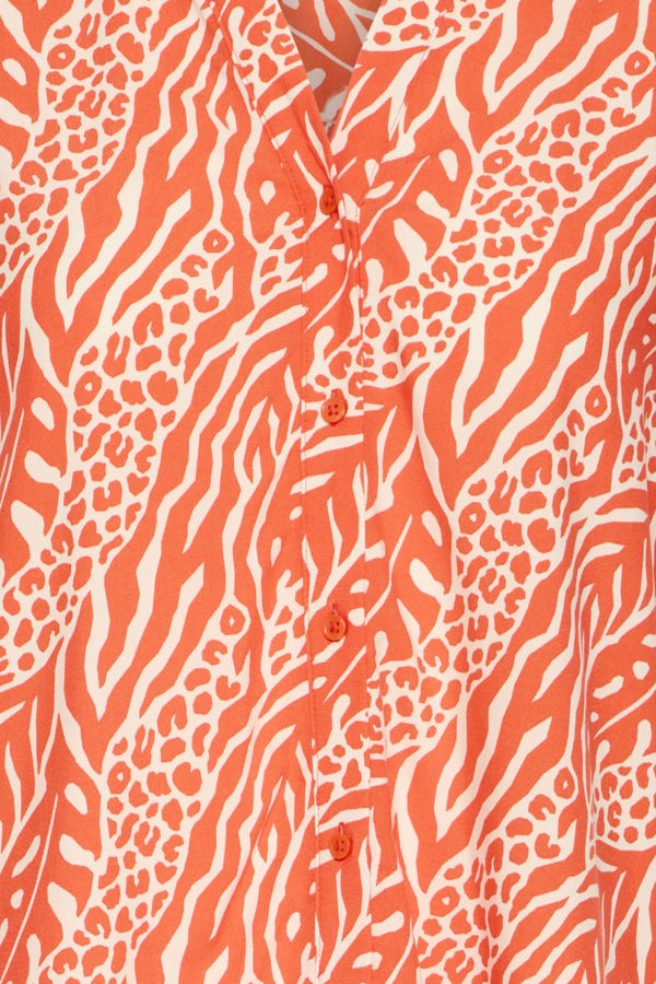 JOELLA Animal Mix Stripe Short Sleeve Shirt in Bright Orange