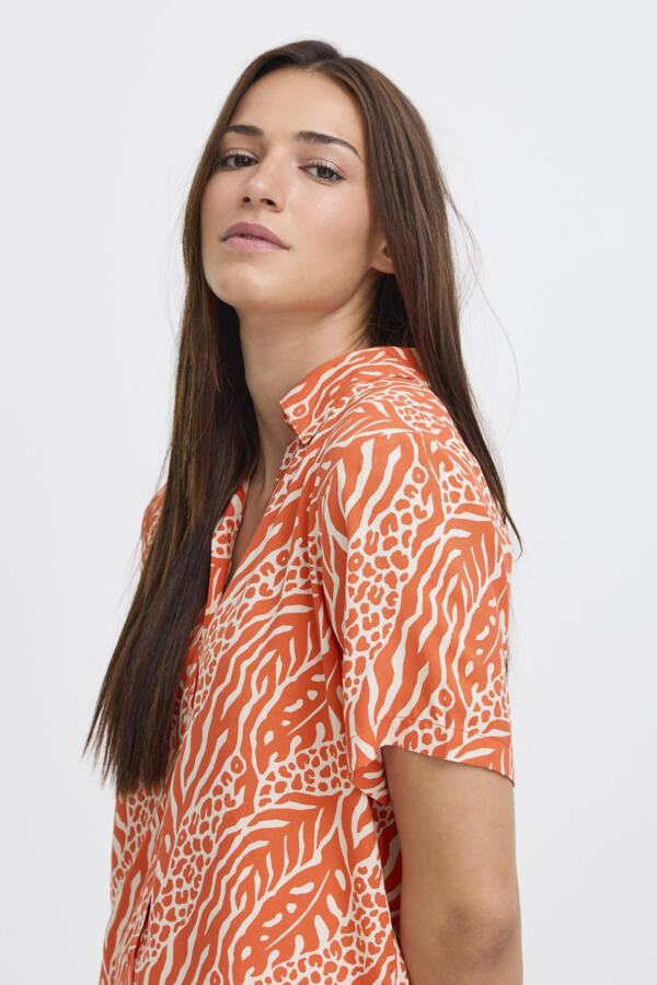 JOELLA Animal Mix Stripe Short Sleeve Shirt in Bright Orange