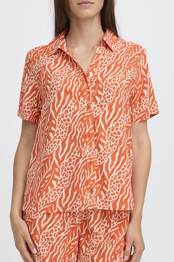 JOELLA Animal Mix Stripe Short Sleeve Shirt in Bright Orange
