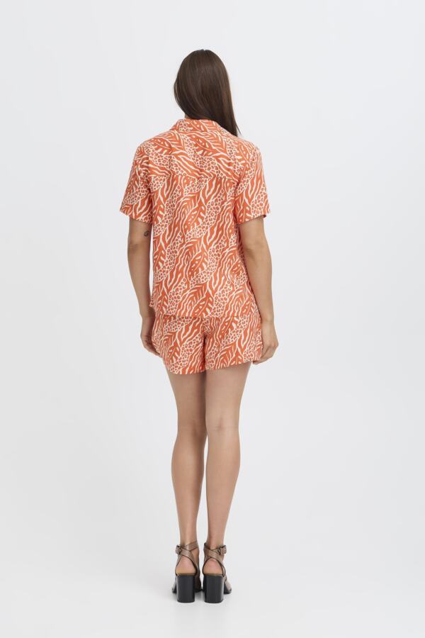 JOELLA Animal Mix Stripe Short Sleeve Shirt in Bright Orange