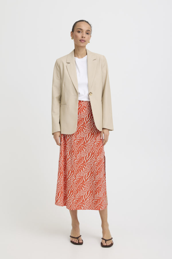 JOELLA Animal Mix Stripe Split Midi Skirt