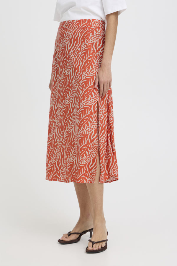 JOELLA Animal Mix Stripe Split Midi Skirt